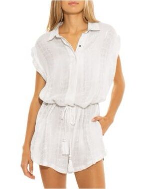 Isabella Rose Swim Cover up Short Sleeve Tie Waist Romper